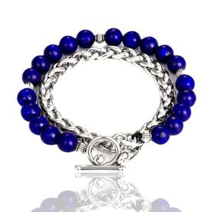 8inch x 8mm Lapis Lazuli Lava Bead Franco Bracelet.